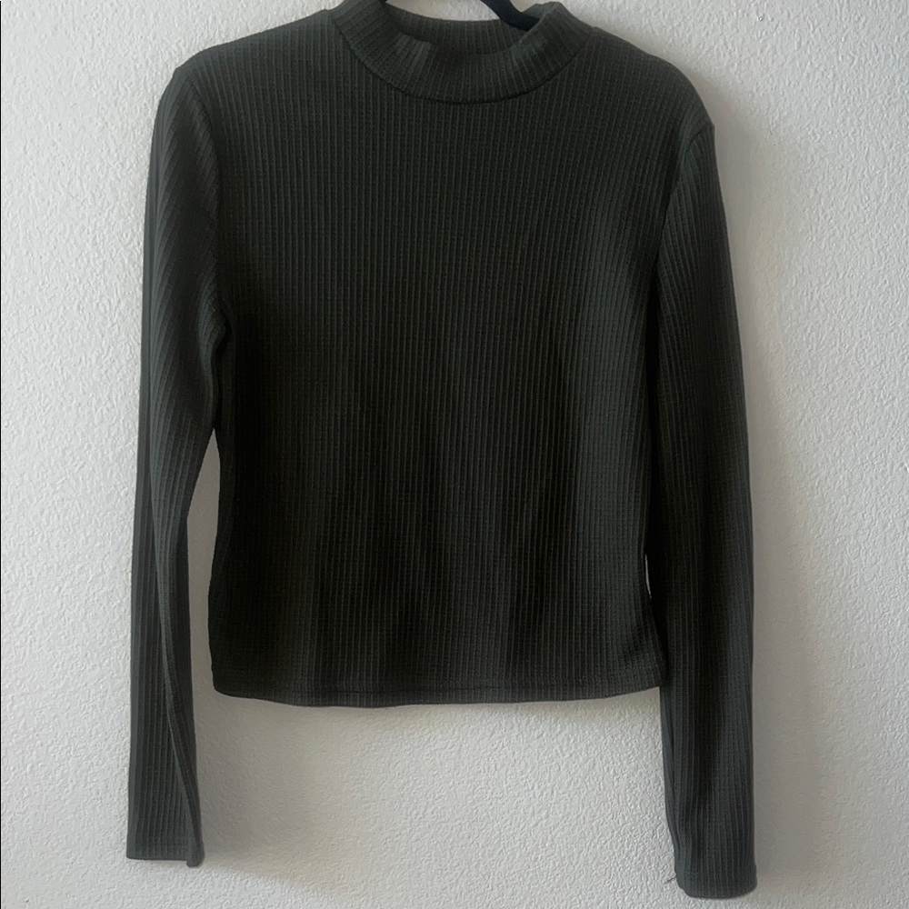 Paper Crane Olive Green Waffle Knit Long Sleeve Top